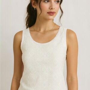Vintage Romantic Lace Knit Tank Top – Ivory, Cottagecore Minimalist L